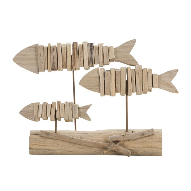Sculpture moderne sur pied 3 Poissons 37 cm en Bois de pin Bois de hêtre Naturel Pesci 