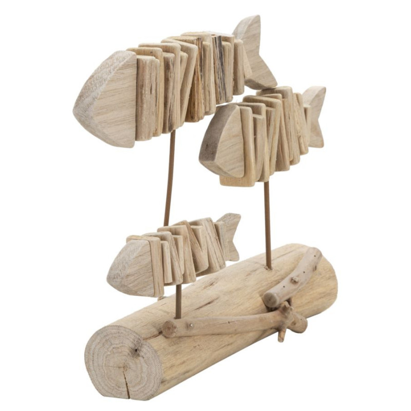 Sculpture moderne sur pied 3 Poissons 37 cm en Bois de pin Bois de hêtre Naturel Pesci 