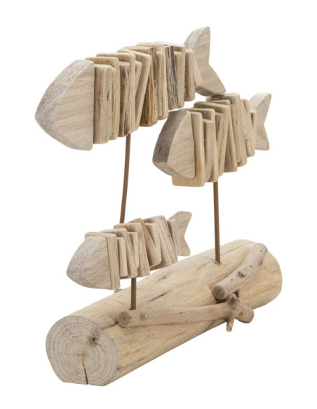 Sculpture moderne sur pied 3 Poissons 37 cm en Bois de pin Bois de hêtre Naturel Pesci 