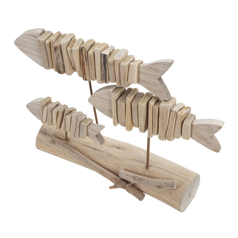 Sculpture moderne sur pied 3 Poissons 37 cm en Bois de pin Bois de hêtre Naturel Pesci 