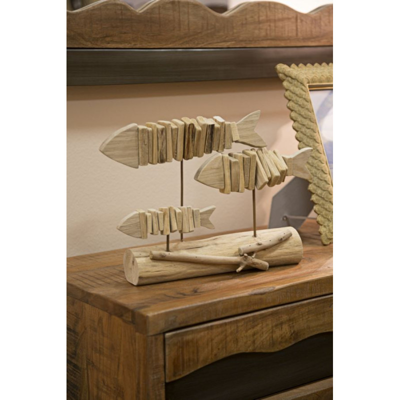 Sculpture moderne sur pied 3 Poissons 37 cm en Bois de pin Bois de hêtre Naturel Pesci 