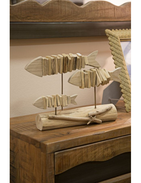 Sculpture moderne sur pied 3 Poissons 37 cm en Bois de pin Bois de hêtre Naturel Pesci 
