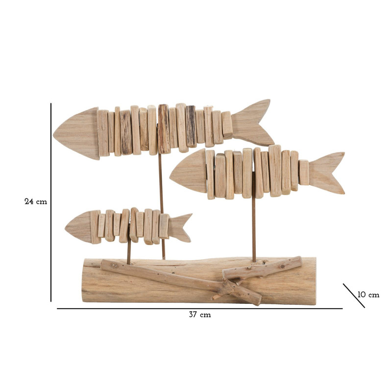 Sculpture moderne sur pied 3 Poissons 37 cm en Bois de pin Bois de hêtre Naturel Pesci 
