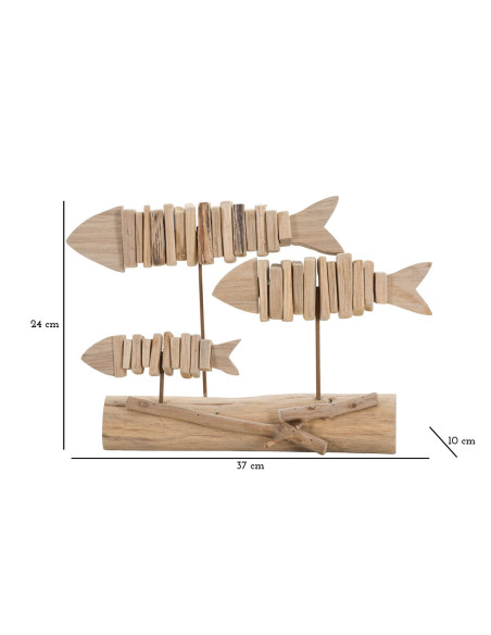 Sculpture moderne sur pied 3 Poissons 37 cm en Bois de pin Bois de hêtre Naturel Pesci 