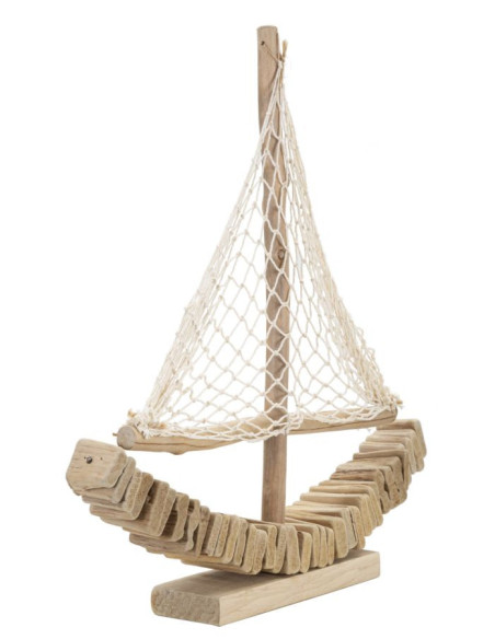 Sculpture Bord de mer Voilier 45 cm en Bois de pin Bois de hêtre Naturel Barca 