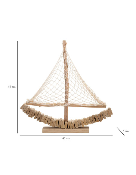 Sculpture Bord de mer Voilier 45 cm en Bois de pin Bois de hêtre Naturel Barca 