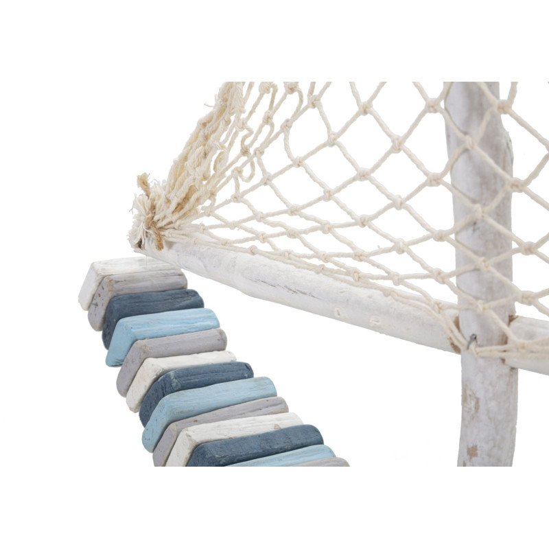 Sculpture Bord de mer Voilier 45 cm en Bois de pin Bois de hêtre Blanc Bleu Barca 