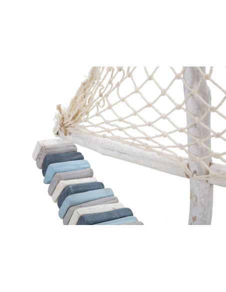 Sculpture Bord de mer Voilier 45 cm en Bois de pin Bois de hêtre Blanc Bleu Barca 