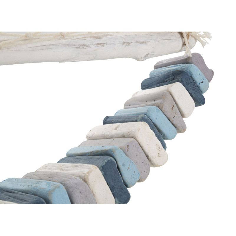 Sculpture Bord de mer Voilier 45 cm en Bois de pin Bois de hêtre Blanc Bleu Barca 