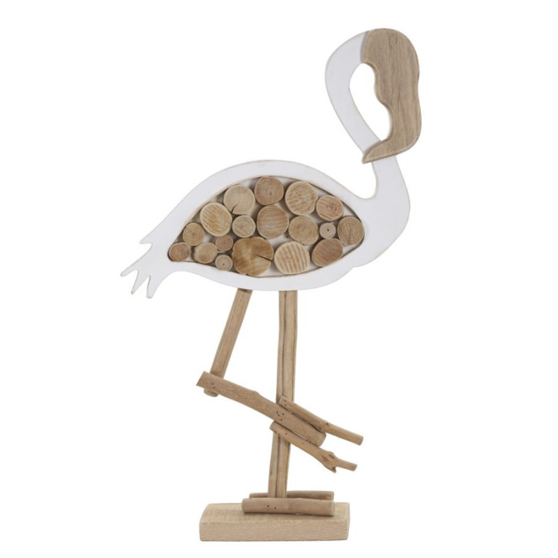 Sculpture moderne Flamant rose Hauteur 56 cm en Bois de pin Bois de hêtre Naturel Blanc Flamingo - 1
