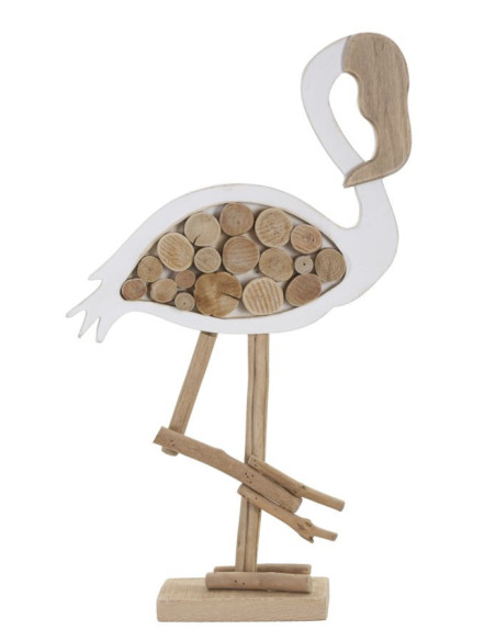 Sculpture moderne Flamant rose Hauteur 56 cm en Bois de pin Bois de hêtre Naturel Blanc Flamingo - 1