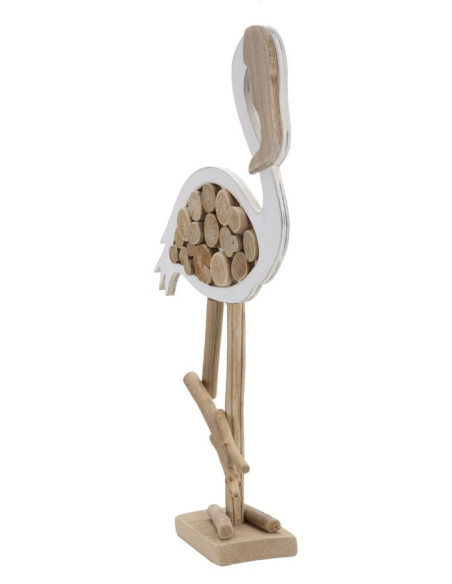 Sculpture moderne Flamant rose Hauteur 56 cm en Bois de pin Bois de hêtre Naturel Blanc Flamingo - 3