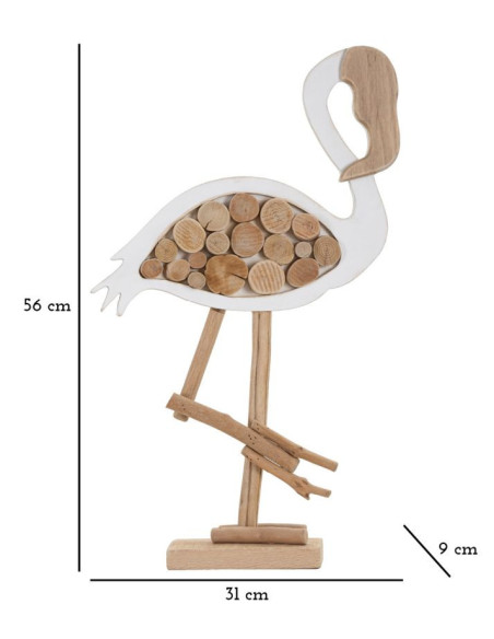 Sculpture moderne Flamant rose Hauteur 56 cm en Bois de pin Bois de hêtre Naturel Blanc Flamingo - 7