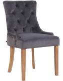 Chaise style vintage Dossier capitonné en Velours Gris foncé Bois Naturel Huguette