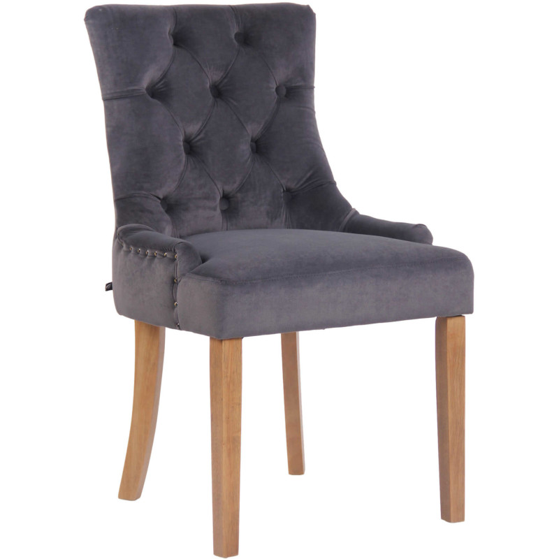 Chaise style vintage Dossier capitonné en Velours Gris foncé Bois Naturel Huguette - 1