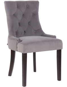 Chaise style vintage Dossier capitonné en Velours Gris Bois Marron Huguette - 1