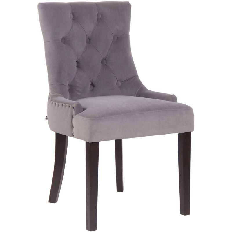 Chaise style vintage Dossier capitonné en Velours Gris Bois Marron Huguette - 1