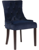 Chaise style vintage Dossier capitonné en Velours Bleu Bois Marron Huguette