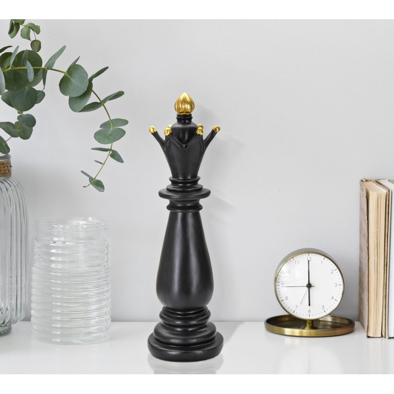 Pièce d'échecs décorative XL Fou Hauteur 38 cm en Résine Noir Doré Scacchi 