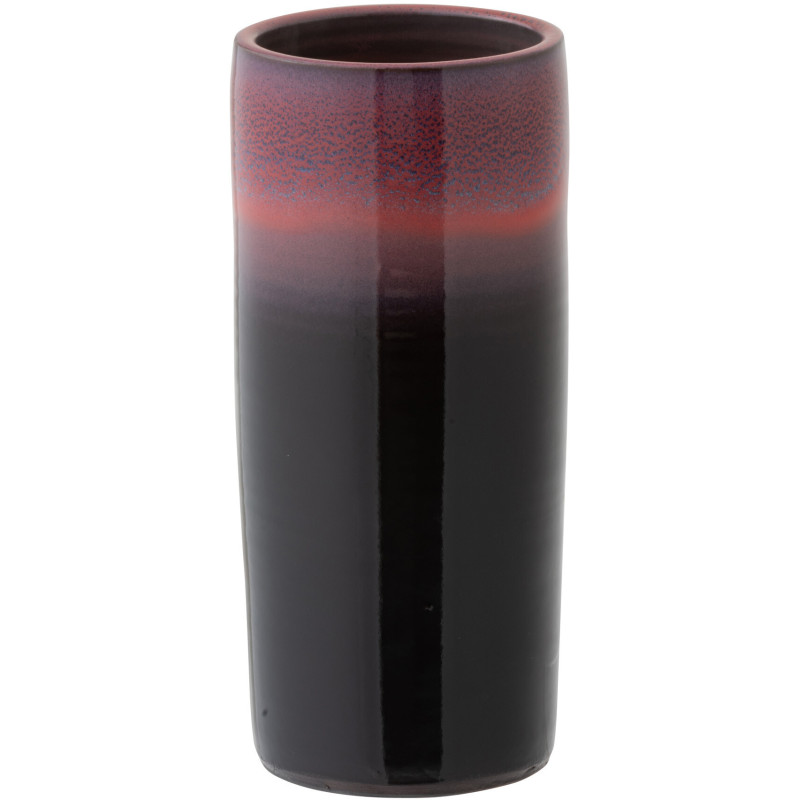 Vase Cylindrique Joliane Hauteur 35 cm en Faïence Noir Rouge - 1