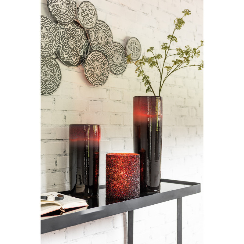 Vase Cylindrique Joliane Hauteur 35 cm en Faïence Noir Rouge - 2