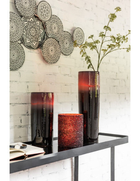 Vase Cylindrique Joliane Hauteur 35 cm en Faïence Noir Rouge - 2