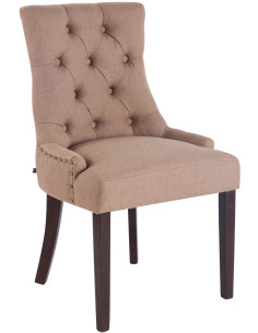 Chaise style vintage Dossier capitonné en Tissu Taupe Bois Marron Huguette - 1