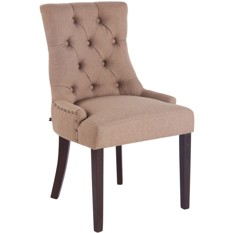 Chaise style vintage Dossier capitonné en Tissu Taupe Bois Marron Huguette - 1