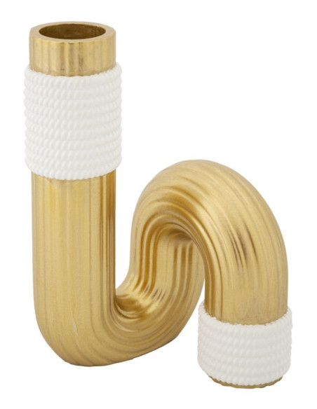 Vase design original Tuyau Hauteur 18 cm en Résine Doré Blanc Bann 