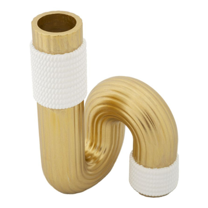 Vase design original Tuyau Hauteur 18 cm en Résine Doré Blanc Bann 