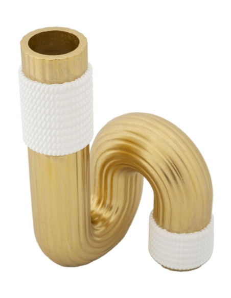 Vase design original Tuyau Hauteur 18 cm en Résine Doré Blanc Bann 