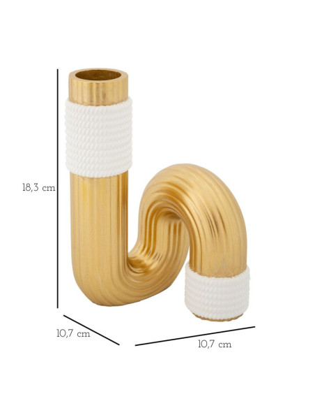 Vase design original Tuyau Hauteur 18 cm en Résine Doré Blanc Bann 
