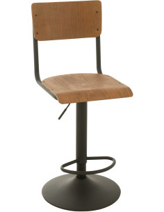 Tabouret de bar avec dossier Toto en Bois de peuplier Naturel Métal Noir - 1