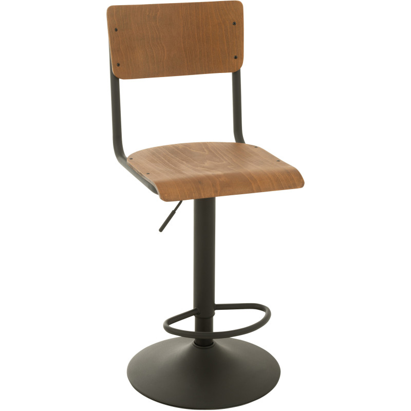 Tabouret de bar avec dossier Toto en Bois de peuplier Naturel Métal Noir - 1