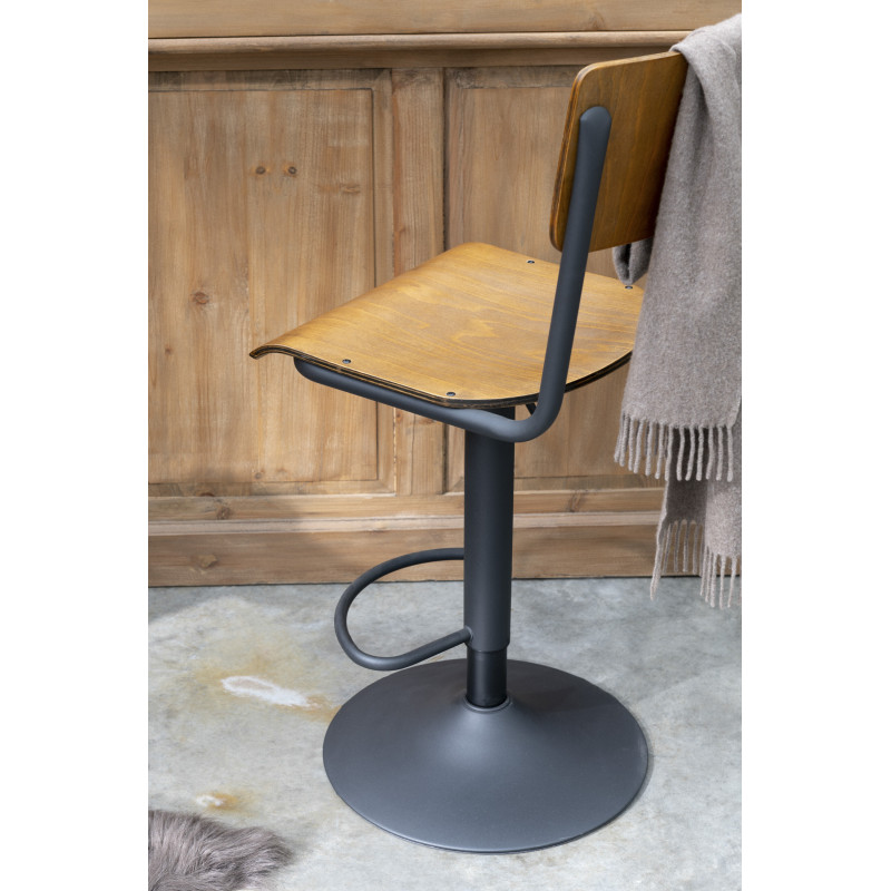 Tabouret de bar avec dossier Toto en Bois de peuplier Naturel Métal Noir - 2
