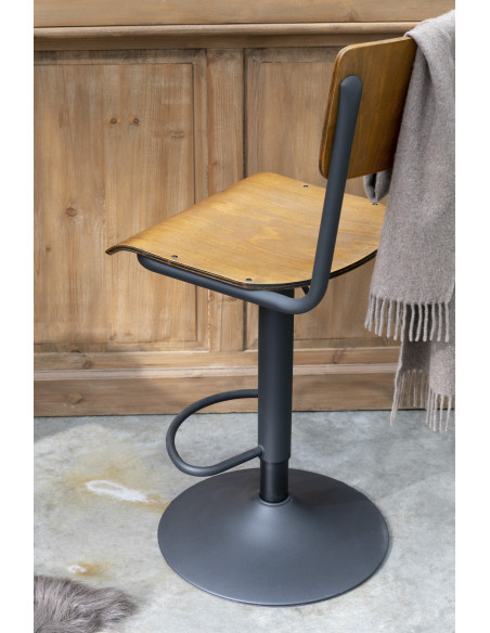 Tabouret de bar avec dossier Toto en Bois de peuplier Naturel Métal Noir - 2