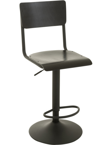 Tabouret de bar avec dossier Toto en Bois de peuplier Noir Métal Noir - 1