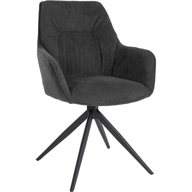 Chaise Pivotante Avec accoudoirs Louna en Polyester Gris foncé Métal Noir Mat - 1