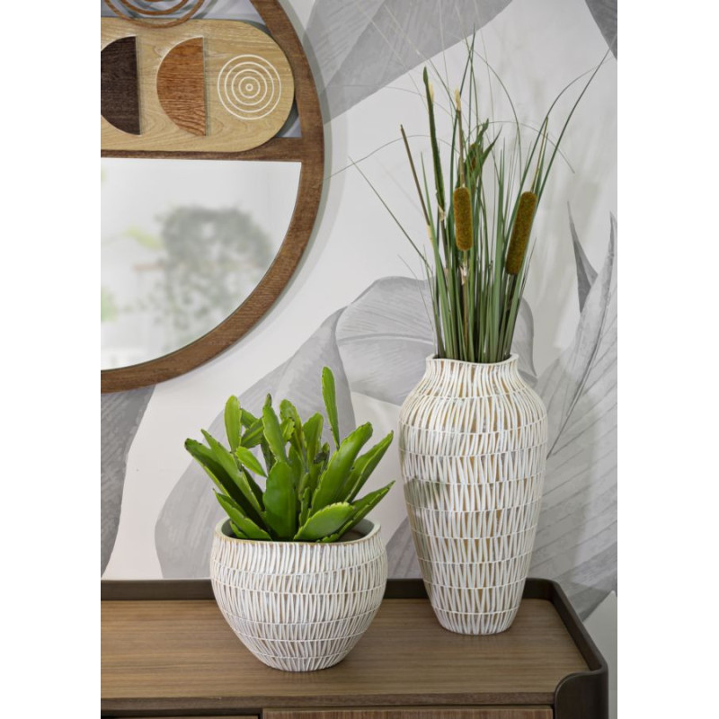 Vase moderne Rond Hauteur 44 cm en Résine Doré Blanc Stiky 