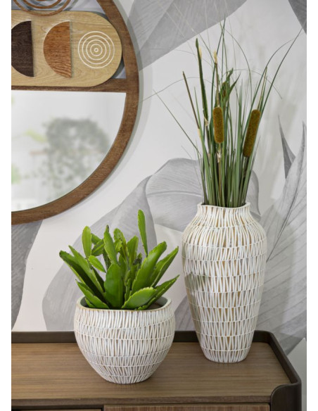 Vase moderne Rond Hauteur 44 cm en Résine Doré Blanc Stiky 