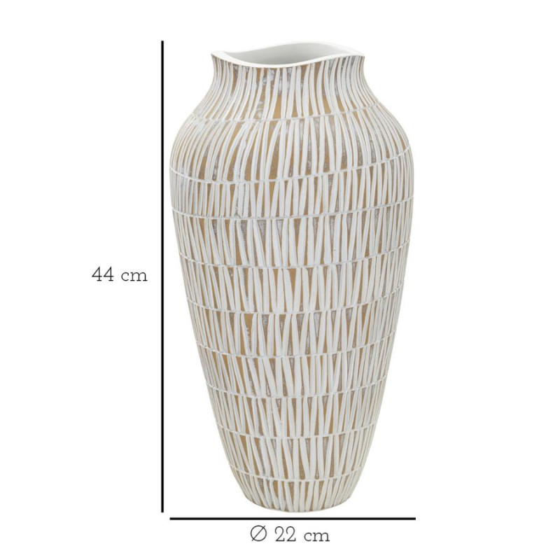 Vase moderne Rond Hauteur 44 cm en Résine Doré Blanc Stiky 