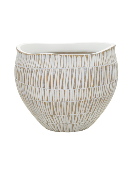 Cache pot moderne Rond Diamètre 22 cm en Résine Doré Blanc Stiky 