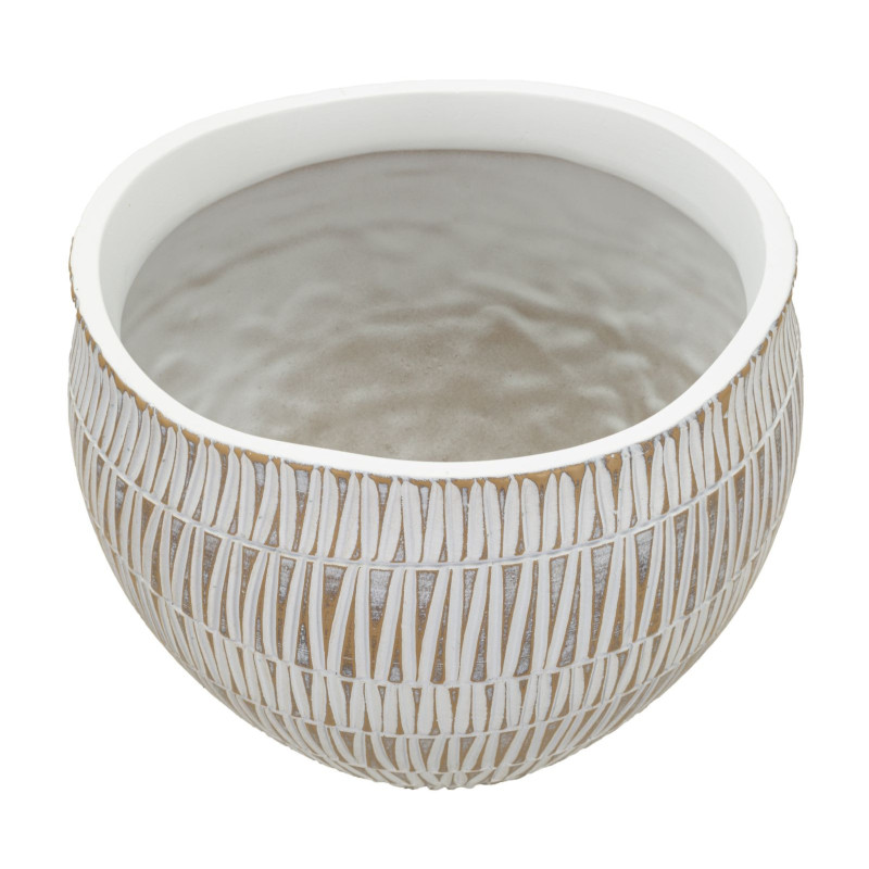 Cache pot moderne Rond Diamètre 22 cm en Résine Doré Blanc Stiky 