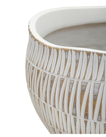 Cache pot moderne Rond Diamètre 22 cm en Résine Doré Blanc Stiky 