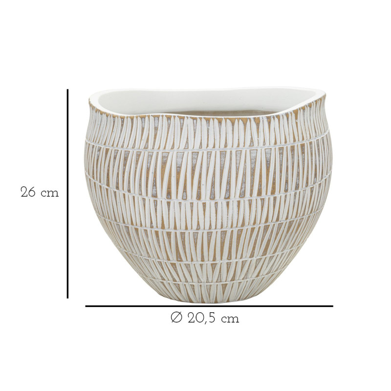 Cache pot moderne Rond Diamètre 22 cm en Résine Doré Blanc Stiky 