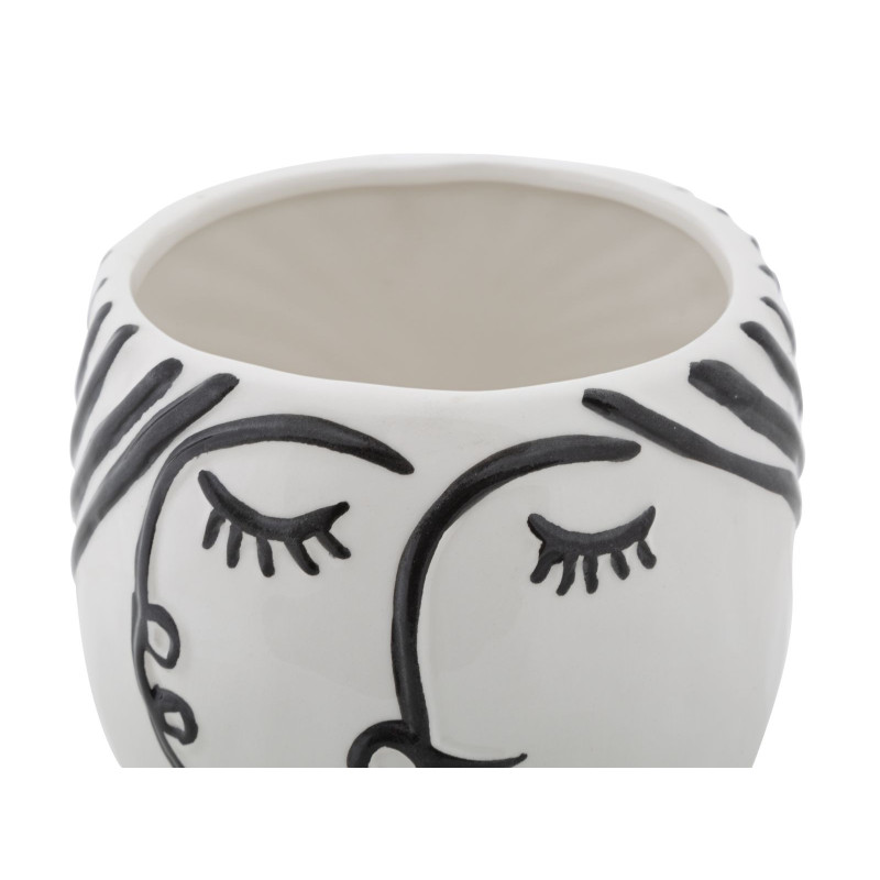 Vase moderne sur pied Visage abstrait Rond Hauteur 18 cm en Porcelaine Noir Blanc Face 