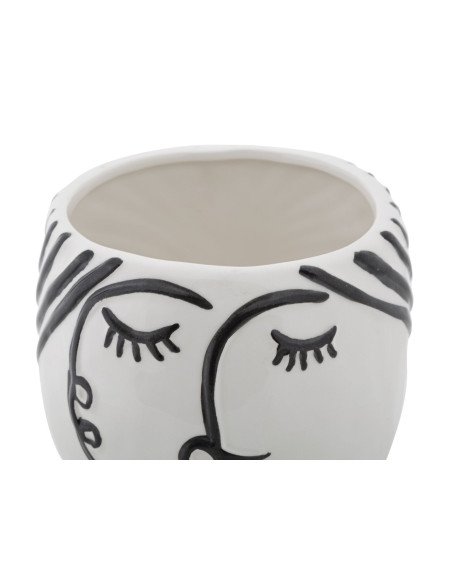 Vase moderne sur pied Visage abstrait Rond Hauteur 18 cm en Porcelaine Noir Blanc Face 