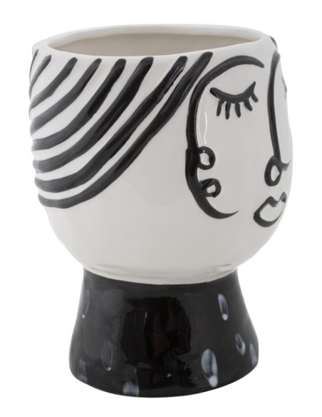Vase moderne sur pied Visage abstrait Rond Hauteur 18 cm en Porcelaine Noir Blanc Face 