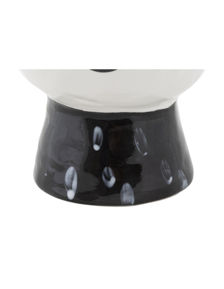 Vase moderne sur pied Visage abstrait Rond Hauteur 18 cm en Porcelaine Noir Blanc Face 