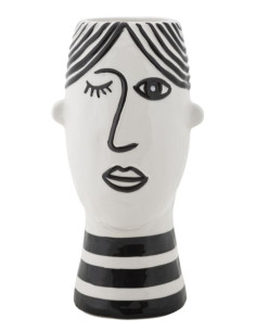 Vase moderne Visage abstrait Rond Hauteur 26 cm en Porcelaine Noir Blanc Face 